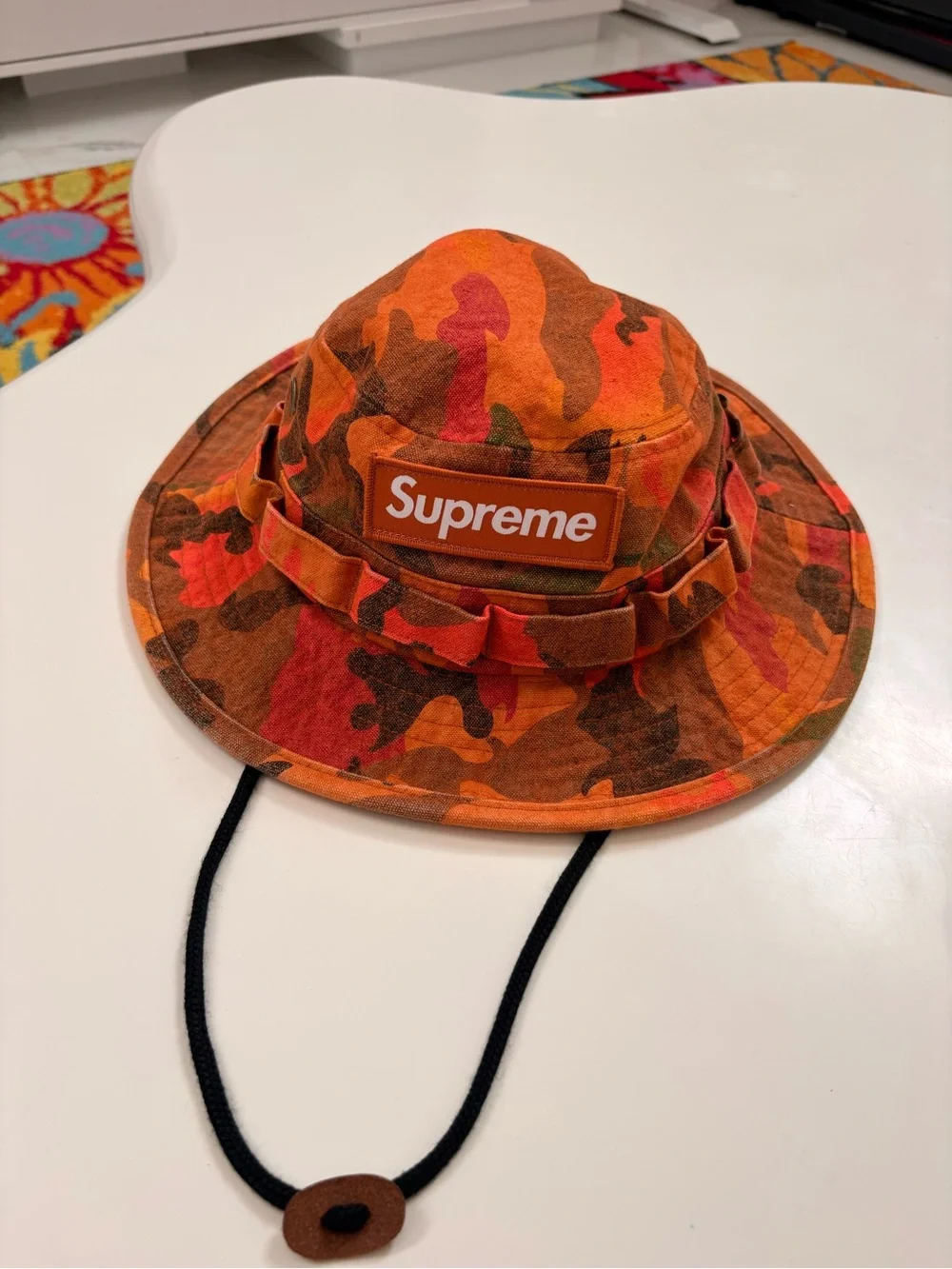 Supreme Kids Orange Camo Boonie Hat with Chin Cord